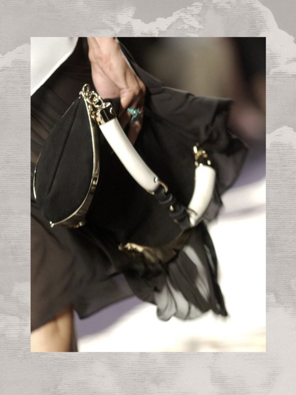 YVES SAINT LAURENT by Tom Ford S/S 2004 Double Horn Frame Black Suede Bag Y2K